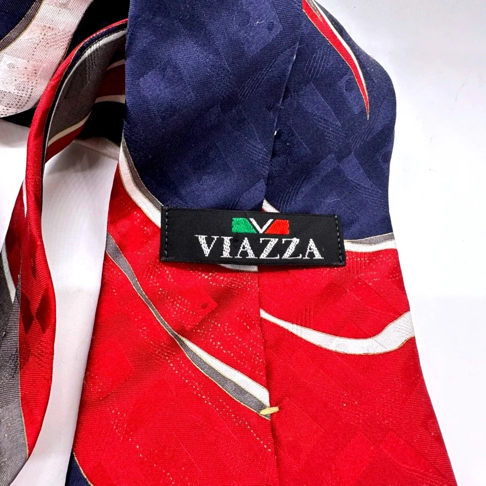 Viazza Silk Tie Abstract Vibrant Red White Blue Patterned Business Casual Office